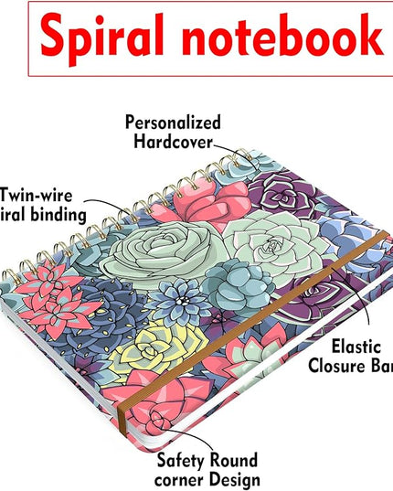 Spiral Journal Notebook for Women, Hardcover A5 College Ruled Notebook, 120 Pages, Thick Paper, Cute Lined Journal for School, Office & Work, 6 x 8.4 in(Cute Succulents Plant)