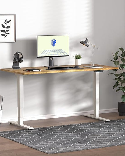 FLEXISPOT E6 MAX Solid Wood Dual Motor 48x24 Inch 3-Stage Heavy Duty Standing Desk, 330lbs Weight Capacity, Height Adjustable Desk w/Cable Management & Wheels(Butcher Block Rubberwood + White Frame)