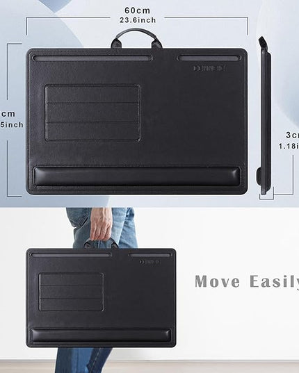 CENNBIE Leather Lap Desk with Memory Foam Cushion 24x16 Inches- Adjustable Portable Laptop Tray Fits 17 19 Inch Notebook - Built-in Wrist Rest Lightweight Computer Desk (Black)
