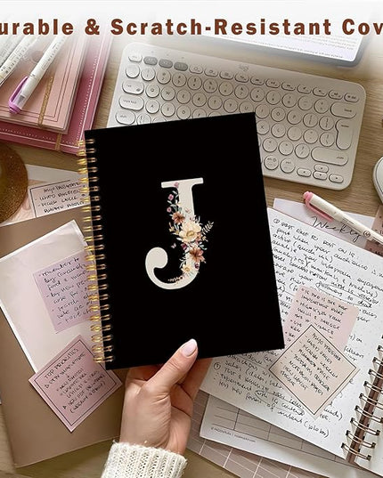 Lacama Black Initial Letter J School Notebook Journal, Cute Wildflower Personalized Spiral Notebook, School Supplies, Customized Monogrammed Gifts, Birthday Gifts for Women, Office Supplies