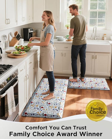 Ophanie Kitchen Mats for Floor, 3/4 inch Thick, 17x28 Anti Fatigue Cushioned Mat, Kitchen Rugs, Waterproof, Comfort Ergonomic Standing Mat for Office, Home, Sink, White Flower Non-Slip Ridged Bottom