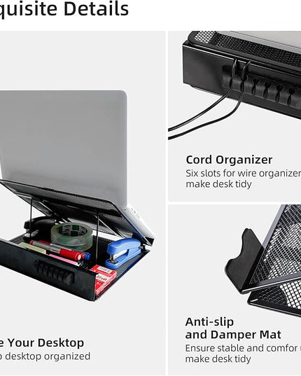 DESIGNA Metal Mesh Ventilated Adjustable Laptop Stands Computer Notebook Holder Stand Riser Compatible with Apple MacBook Air Pro Dell XPS HP Samsung Lenovo More Laptops up to 19"- Black