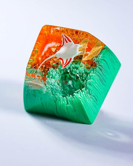 Manta Ray Artisan Keycap Orange Green Coral Reef R1 SA Profile Custom Sea Creatures Keycaps 1U ESC Handmade Gaming Resin Key Cap Cherry MX Switch Compatible Mechanical Keyboard Manta Ray Lover Gift