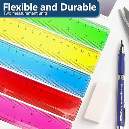 50Pcs 6 Inch Rulers with Inches and Centimeters in Bulk，Plastic Ruler in Assorted Colors, Clear Ruler, Transparent Rulers Bulk for Students Back to School Office Supplies(50Pcs)