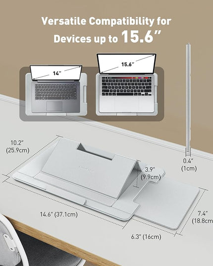 AboveTEK Adjustable Laptop Lap Desk, 3 Ergonomic Angles, PU Leather Non-Slip Surface, Heat Shield, Retractable Mouse Pad, Portable Laptop Lap pad for Bed, Sofa, Travel (Light Gray)