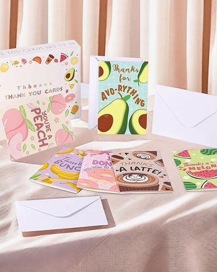 Thboxes 40 Pack Funny Thank You Cards with Envelopes & Stickers, 4×6 in Cute Thank You Card, Blank Cards and Envelopes Greeting Card for Kids Birthday, Wedding, Baby Shower, Thanksgiving, Christmas