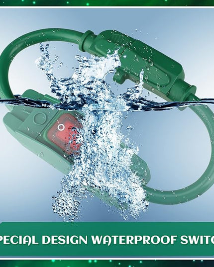 Weewooday 3 Prong Outdoor Extension Cord with Waterproof Switch 1875W Heavy Duty 14/3 SJT Cable Inline On/Off 15A 125V Grounded Outlets Plugs for Appliances (Green, 3 ft)