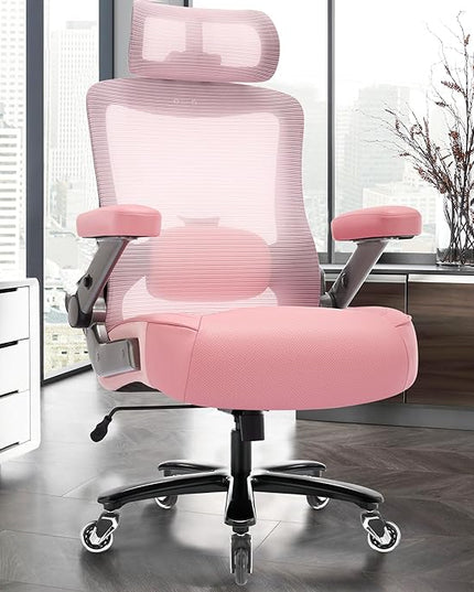 600lbs Big and Tall Office Chair- Heavy Duty Executive Computer Chair with 3D Flip Arms Large Wheels, Ergonomic Mesh High Back Desk Chair, Extra Wide Seat Adjustable Lumbar Support&Headrest