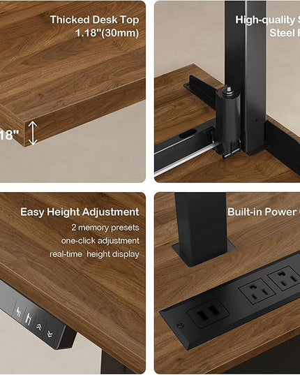 71" Standing Desk with 2 File Cabinet, AC/USB, 1.18" Desktop, L Shaped Height Adjustable Desk, Electric Furniture Set with Multiple Functions for Home and Office, Black Walnut