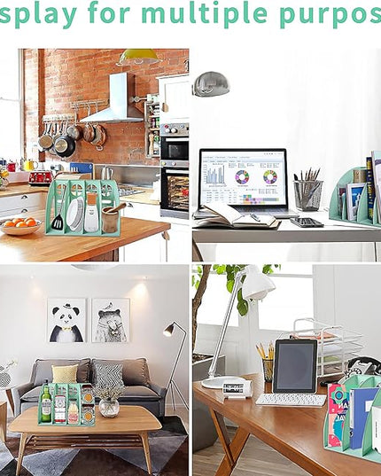 SAYEEC Sturdy Magazine Holder 4 Compartments Plastic Desktop File Organizer File Dividers Office Organizer Storage Document Magaizne Rack Display Box (Green)