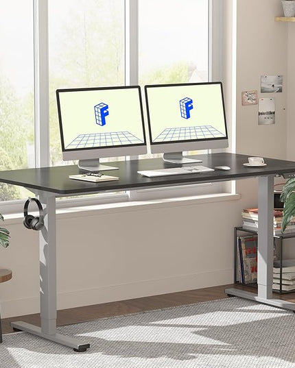FLEXISPOT EN1 One-Piece Electric Stand Up Desk 55x28 Inches Home Office Computer Standing Table Height Adjustable Desk (Silver Frame + 55" Black Top, 2 Packages)