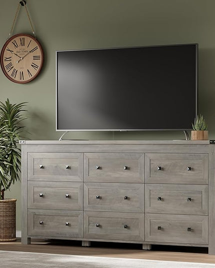 BORNOON 9-Drawer Dresser, Modern Wooden Storage Chest of Drawers, Dresser TV Stand, Wood Drawer Organizer with Metal Handles for Bedroom, Living Room, Hallway