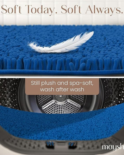 MAYSHINE Chenille Plush Runner Rug, Dark Blue, 71x31 in, Machine Washable, Non-Slip Door Mat, Bath Mat with Water Absorbent Quick Drying Microfiber Shag Carpet