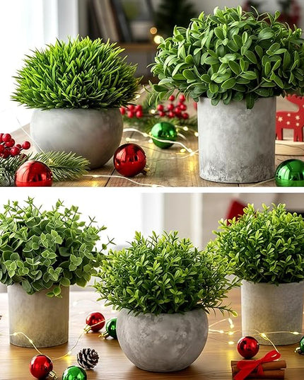 Fake Plants,5 Pack Small Fake Plants Mini Potted Artificial Eucalyptus Greenery Plastic Green Grass Plants for Indoor Outdoor,Mini Faux Plant for Shelve Desk Table Farmhouse Bathroom Shelf Decor