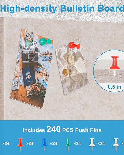 DOLLAR BOSS Felt Cork Board Tiles, 24 Packs 12" x 12" Thick Cork Bulletin Board Self Adhesive Acoustic Panels Soundproof Corkboards for Walls with Pushpins for Home Office Kitchen School, Beige