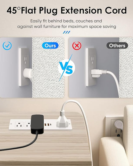 VILONG Recessed Power Strip with PD 20W USB-C, Flush Mounted Drawer Outlet, 4 Outlets & 3 USB Ports, Conference Desktop Built in Power Strip, 6.5FT Extension Cord(White)