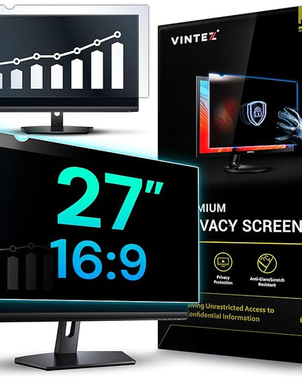 VINTEZ 27 Inch 16:9 Privacy Screen for Computer Monitor and Laptop - Anti Glare Protector Film Blue Light Filter Eye Protection - Computer Screen Privacy Shield, [1 Pack]