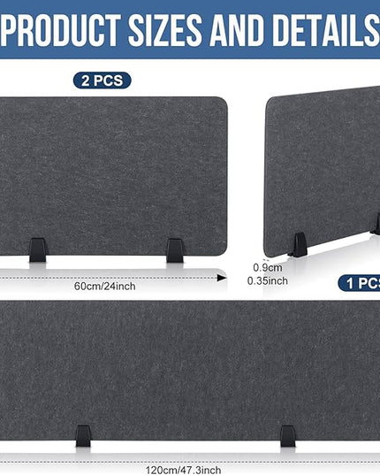 Yaomiao 3 Pcs Acoustic Desk Divider Soundproof Desk Privacy Panel Freestanding Desk Partitions Sound Absorbing for Students Office Reduce Noise Visual Distractions (47.3 x 16", 24 x 16", Dark Gray)
