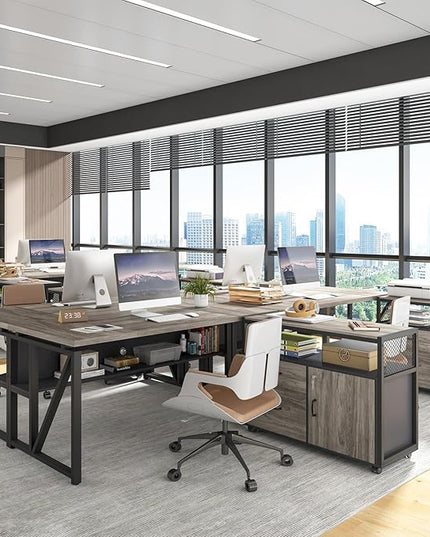 Tribesigns 63" Executive Desk with Reversible File Cabinet, Large L-Shaped Office Desk with Drawers, Business Furniture Workstation for Home Office (Dark Oak, 63-inch)