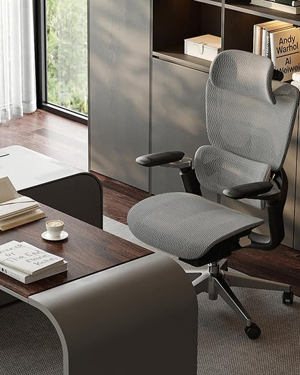 Ergonomic Office Chair with Adjustable 3D Lumbar Support, Big and Tall Mesh Home Desk Chair 5D Armrests, Executive Chair with 4D Headrest, 90-130°Tilt, BIFMA Certified, Model Zen (Grey)