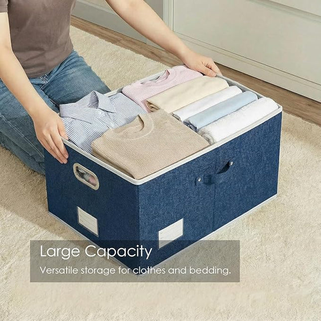 PRANDOM Storage Bins with Lids [3-Pack] Linen Fabric Foldable Storage Boxes Organizer Containers Baskets Cube with Cover Royal Blue(23.4X15.9X11.4)