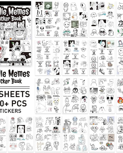 PRSTINCOL Meme Sticker Book, 30 Sheets 460+ Pcs, Black and White Funny Meme Stickers for Adults and Teens, Die Cut Vinyl Stickers for Journaling Scrapbooking DIY