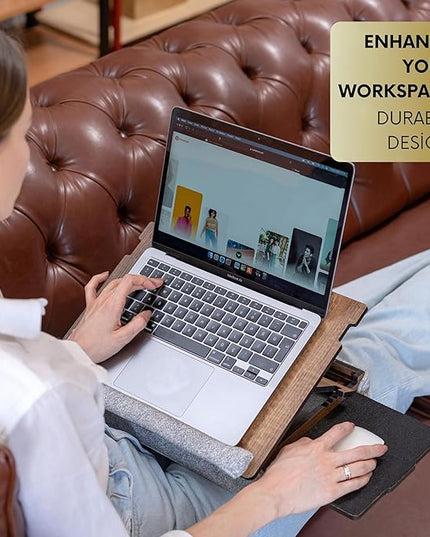 Vigo Wood Lap Desk for Laptop - Laptop Tray with Cushion, Portable Lap Desk for Lap, Adjustable Lapdesk, Couch Lap top Table for Work, Ergonomic Lap top Stand for Bed