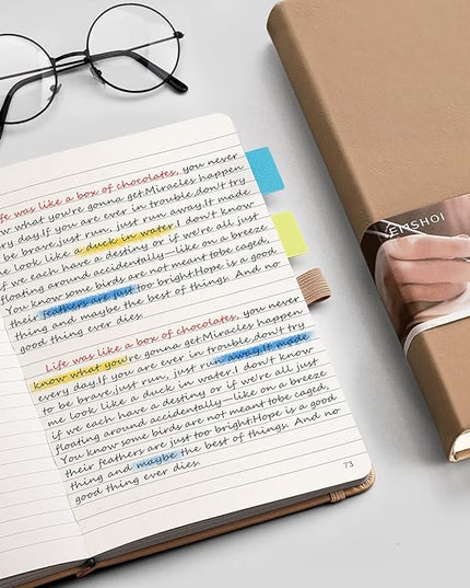 EMSHOI Lined Journaling Notebook - 120gsm Leather Journal with Sticky Notes & 256 Numbered Pages, A5 Hardcover College Ruled Notebook for Work, School, Writing, 5.75”x8.38” - Khaki