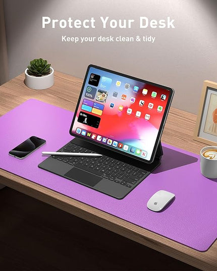 Aothia Leather Desk Pad Protector, Mouse Pad, Office Desk Mat, Non-Slip PU Leather Desk Blotter, Laptop Desk Pad, Waterproof Desk Writing Pad for Office and Home (31.5" x 15.7", Iris Violet)