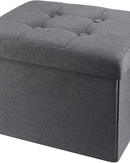 ALASDO Storage Ottoman Footrest Stool Small Ottoman with Storage Foldable Ottomans Foot Rest Footstool Bench for Living Room 17x13x13inches Grey