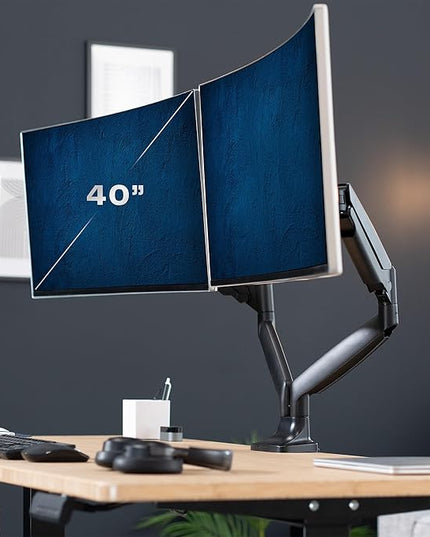 VIVO Premium Aluminum Heavy Duty Dual Monitor Arm for Ultrawide Monitors up to 40 inches and 30 lbs Each, Desk Mount Stand, Pneumatic Height, Max VESA 100x100, Black, STAND-V220Q
