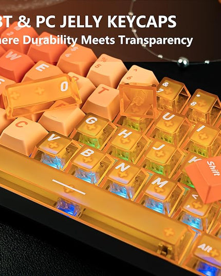 Custom PBT Transparent Keycaps, Minimalist Gradient Orange PC Keycap, Crystal Custom Key Caps 160 Keys Cherry Profile Keycap Set for Cherry Gateron MX Switches Mechanical Keyboard
