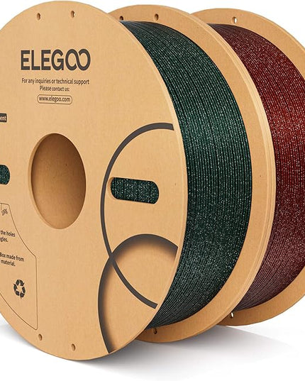 ELEGOO PLA Filament 1.75mm 2KG Sparkle Red & Green, Glitter Twinkling 3D Printer Filament Dimensional Accuracy +/- 0.02mm, 2pcs 1kg Spool(2.2lbs) Fits for Most FDM 3D Printers