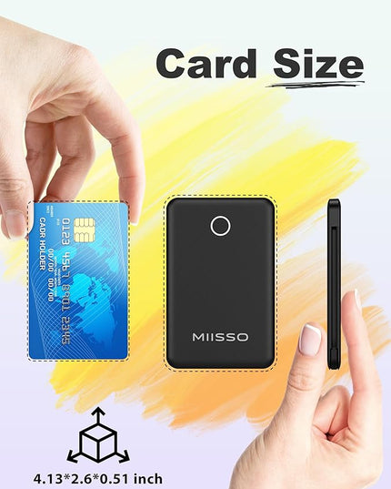 miisso 6000mah Ultra Slim Built in Cables Power Bank, Card Size Built in USB C Cords Battery Pack Portable Charger for Phones, 3 Output External Battery Pack Compatible with iPhone, Deep Black