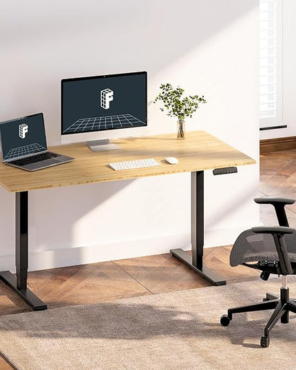 FlexiSpot E6 Bamboo 3-Stage Dual Motor Electric Standing Desk 55 x 28 Sit Stand Up Desk, Holds 220 lbs, Adjustable Height w/ Memory Presets, Solid Bamboo Desktop & Black Frame, Ships in 2 Boxes