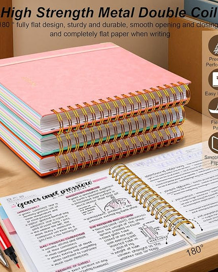 Hardcover Spiral Notebook 8"x10" Journal Notebook with Tabs and Removable Dividers 300 Pages 5 Subject Notebook College Ruled, Faux Leather Spiral Bound Notebook for Women School Work (White)