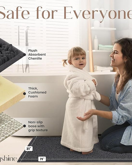MAYSHINE Plush Shaggy Chenille Bath Mat | Extra Soft, Super Absorbent, Non-Slip Bathroom Rug | Fluffy Microfiber, Area Rug Sets for Bathroom Floor, Kitchen, Living Room | 71"x31" | Charcoal Gray
