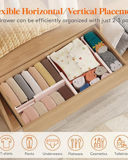 Lifewit 24 Pack Drawer Dividers 4" High, 11-17" Adjustable Dresser Drawer Organizers for Clothes, Expandable Dresser Separators in Bedroom/Bathroom/Kitchen/Vanity/Office Organization and Storage,Pink
