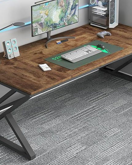 HSH Rustic 70.8" Computer Desk, Extra Large Industrial Home Office Desk, Long Modern Work Executive Pc Desk Study Writing table, Dual monitor Metal Wood Double Workstation for Two Person, Rustic Brown