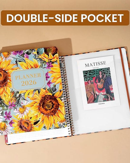 2026 Planner Weekly and Monthly Daily Calendar Planners 8.5 x 11, Jan 2026-Dec 2026, Hard Cover Large Yearly Agenda with Stickers & Tabs for Women Work Home- Sunflower