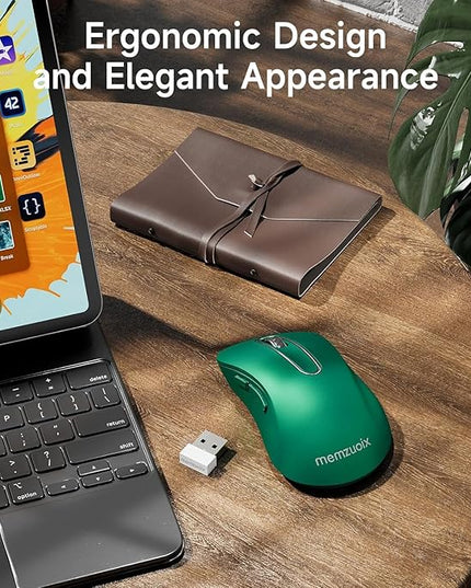 memzuoix 2.4G Wireless Mouse, 1400 DPI Computer Mice USB Receiver, Portable Wireless USB Mouse Battery Powered Cordless Mice for Laptop, PC, Desktop, 5 Buttons (Dark Green)