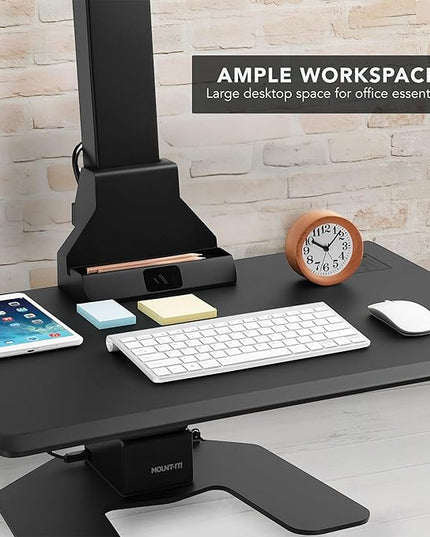 Mount-It! Triple Monitor Electric Standing Desk Converter - 3 Screens Stand Up Desk Riser - Height Adjustable Desktop & 3 Mounts for Screens up to 32", Sit-Stand Convertor for Home, Office, School