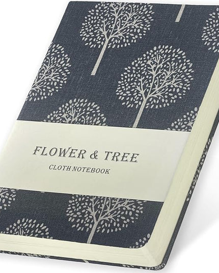 Linen Notebook, Hardcover Cloth Journal, B6, 264 Pages, 5x7 Small Lined Notebook & Sketchbook, Lay Flat, White Tree Navy Blue Fabric, Dirt-proof, Suitable for Outdoor Sketching
