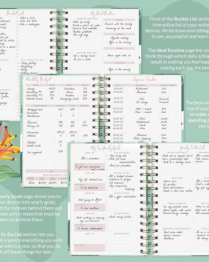 PLANBERRY Hourly Schedule Planner Premium – Undated Weekly Organizer with Time Slots & Monthly Budget – Time Management, Goal Setting, To-Do List & Habit Tracker –6.9″x8.5″(African Green)