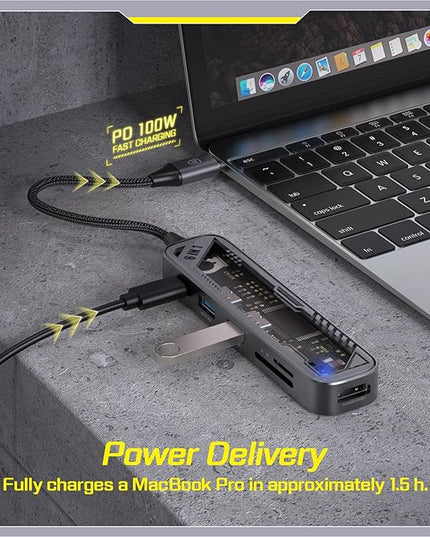 MicroPack USB C Hub 6 in 1, 100W PD Charging, 4K@60Hz HDMI, 2 USB 3.2 GEN1 5Gbps, TF/SD Card Reader, USB C Multi-Port Adapter Docking Station for MacBook Pro Air iPad Laptop Other Type C Devices