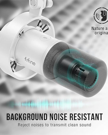 FIFINE Podcast XLR/USB Microphone Kit, Studio Dynamic Vocal Mic for Recording, Streaming, Voice-Over, PC Microphone with Boom Arm with Mute, Headphone Monitoring, Metal-AmpliTank K688T White