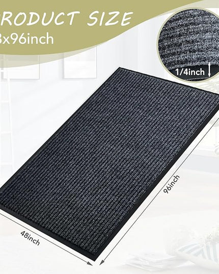 Front Door Mat,4'x8'Indoor Outdoor Door Mat,Heavy Duty Durable Welcome,Commercial Floor Mats Inside Outside Entrance, Waterproof All-Season, All-Weather Non Slip Backing Doormat for Entryway,Black
