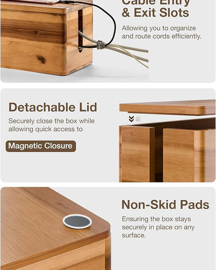 Acacia Large Cable Management Box - Set of 2 Cord Box Hider for Home, Office - Cable Hider Box, Surge Protector Box for TV Wires, Computer - Power Strip Box with 2 Open Slots, Magnetic Lid