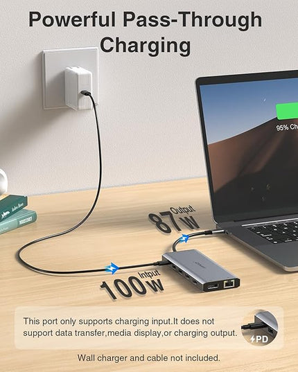 USB C Hub USB-C Docking Station Dual Monitor 14 in 1 Triple Display Multiport Adapter with 2 HDMI+DP+7 USB Type C/A Ports+Ethernet+Audio, USBC Dongle for Dell/HP/Lenovo ThinkPad/Surface(Grey)