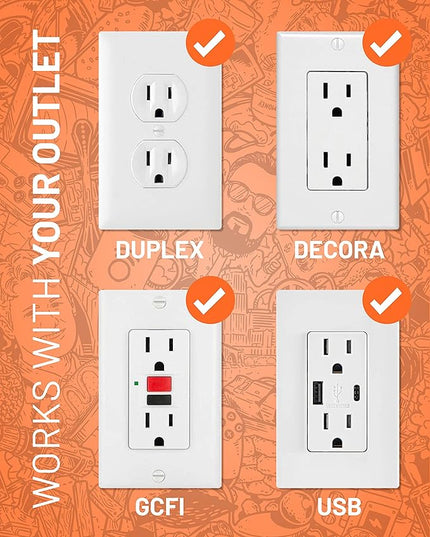 ECHOGEAR On-Wall Surge Protector with 6 Pivoting AC Outlets & 1080 Joules of Surge Protection - Low Profile Design Installs Over Existing Outlets to Protect Your Gear (White)